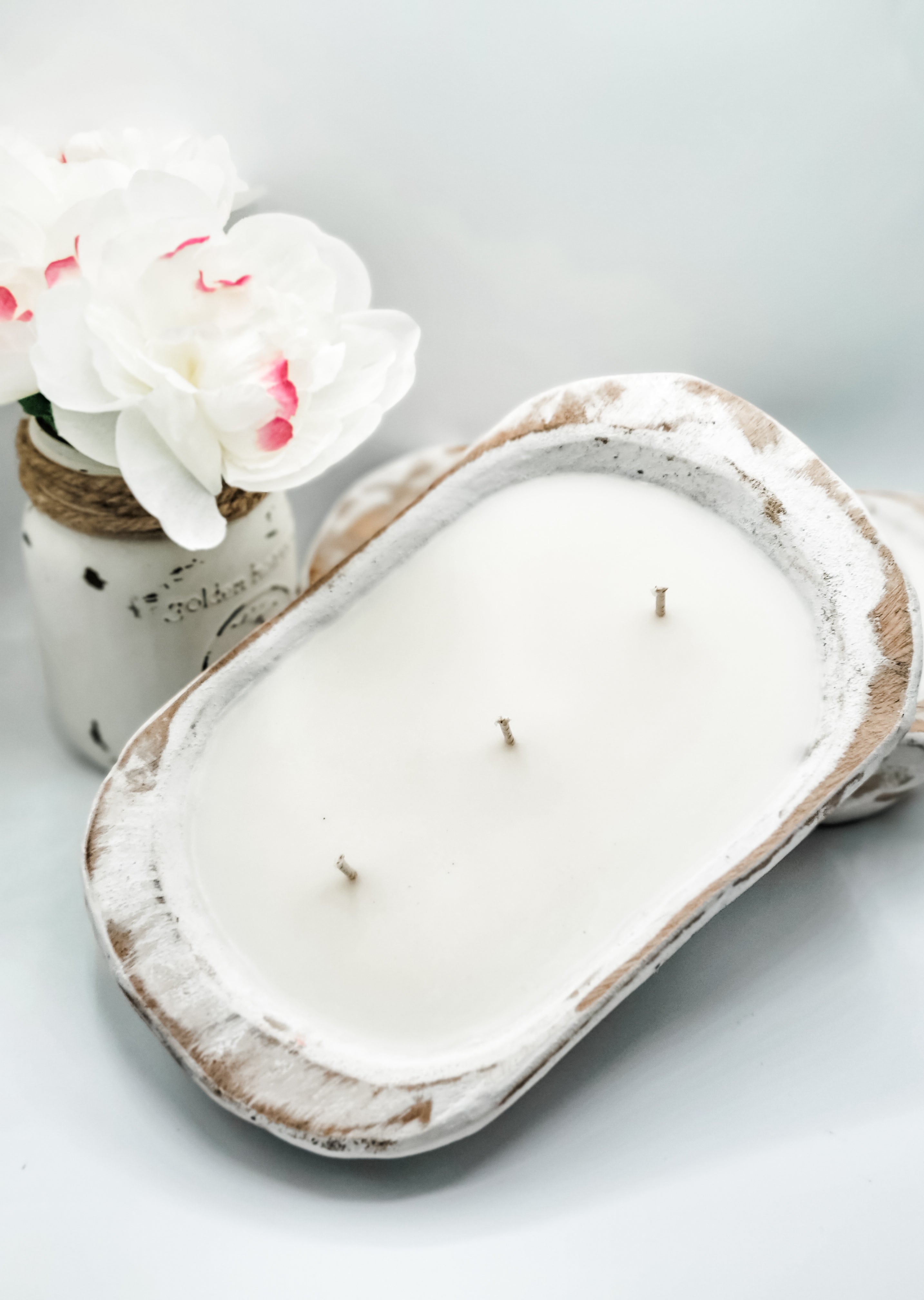 3 wick dough bowl candle, white