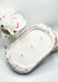 3 wick dough bowl candle, white
