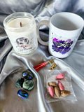 Sagittarius zodiac candle gift box with mug, tumbled stones and incense cones