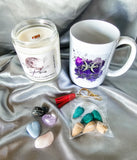 Pisces zodiac candle gift box with mug, tumbled stones and incense cones.
