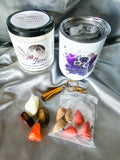 Leo zodiac candle gift box with mug, tumbled stones and incense cones.