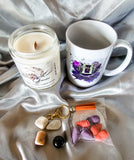 Gemini zodiac candle gift box with mug, tumbled stones and incense cones
