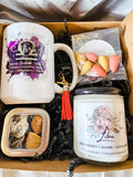 Taurus zodiac candle gift box with mug, tumbled stones and incense cones.