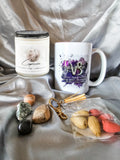 Capricorn zodiac candle gift box with mug, tumbled stones and incense cones.
