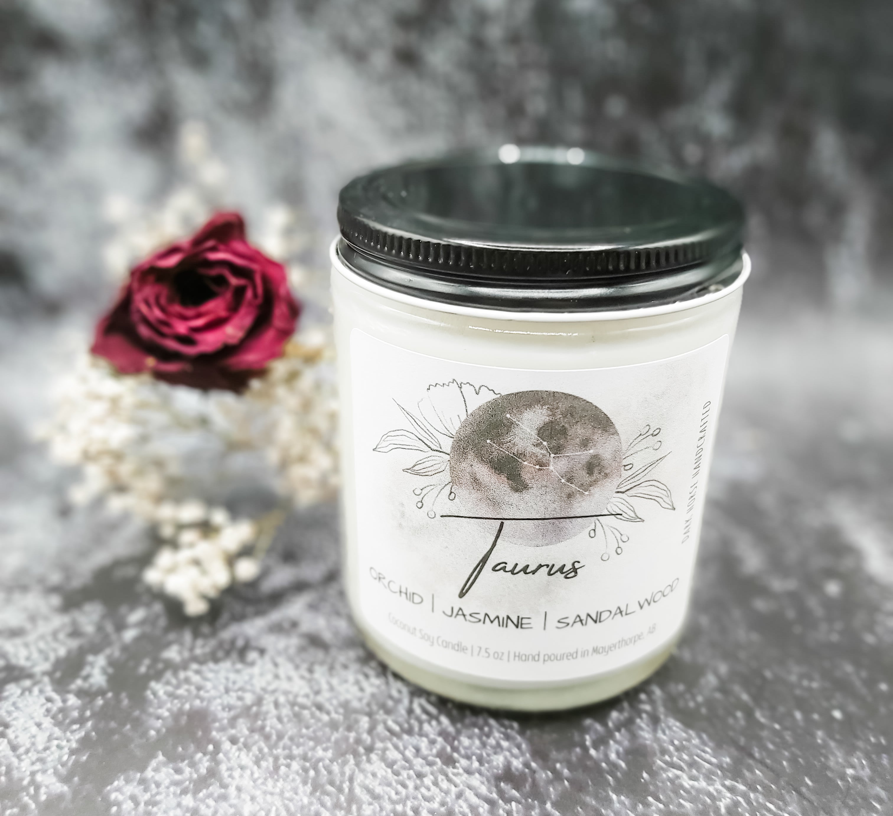 Taurus zodiac candle with wood wick