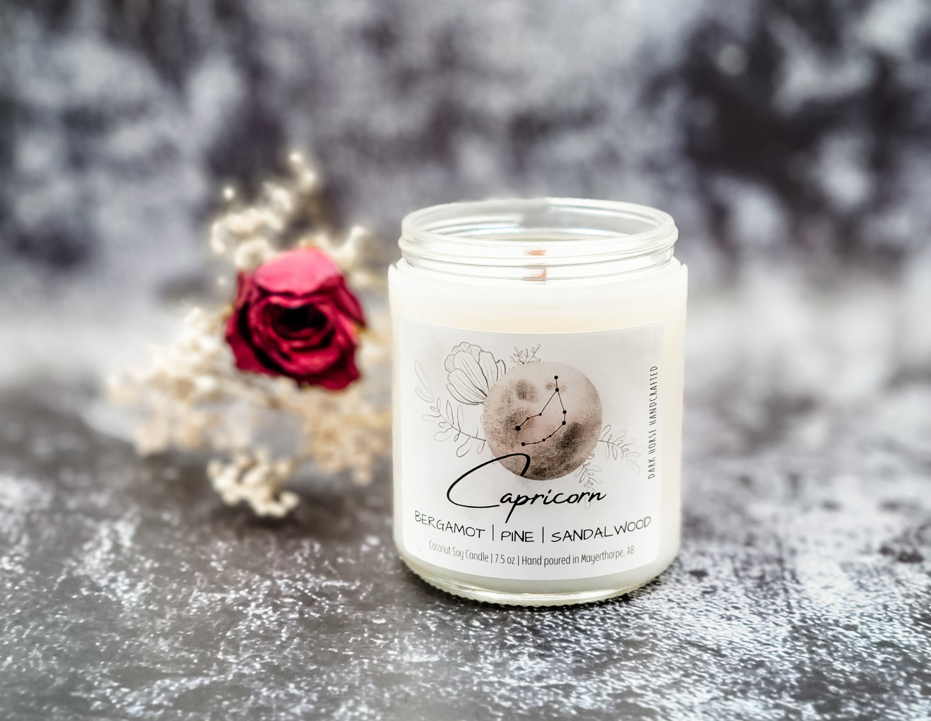 Capricorn zodiac candle with wood wick