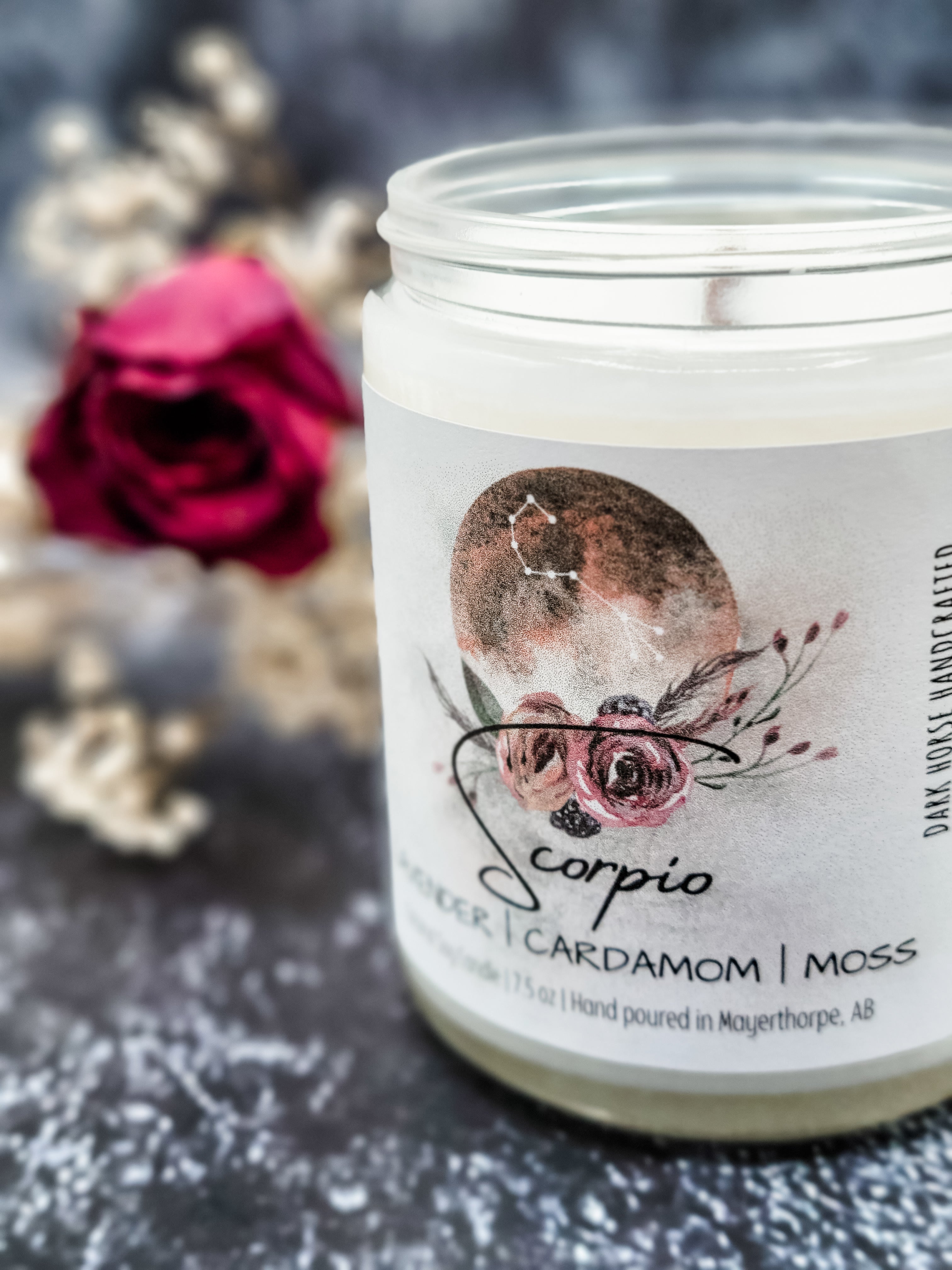 Scorpio zodiac candle with wood wick