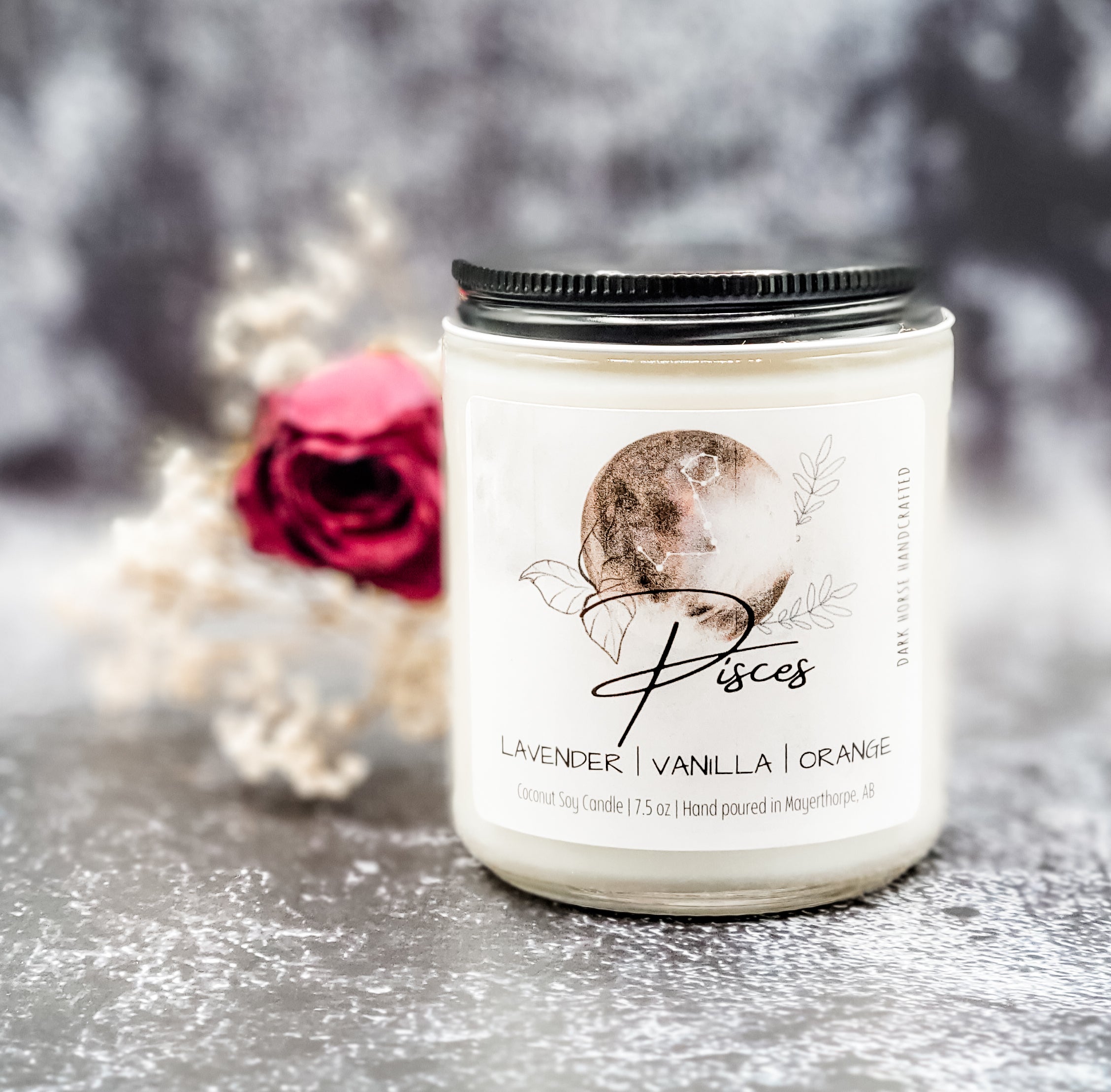 Pisces zodiac candle with wood wick