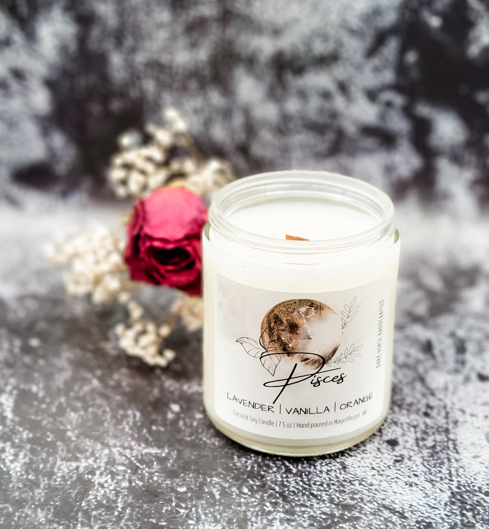 Pisces astrological candle with wood wick