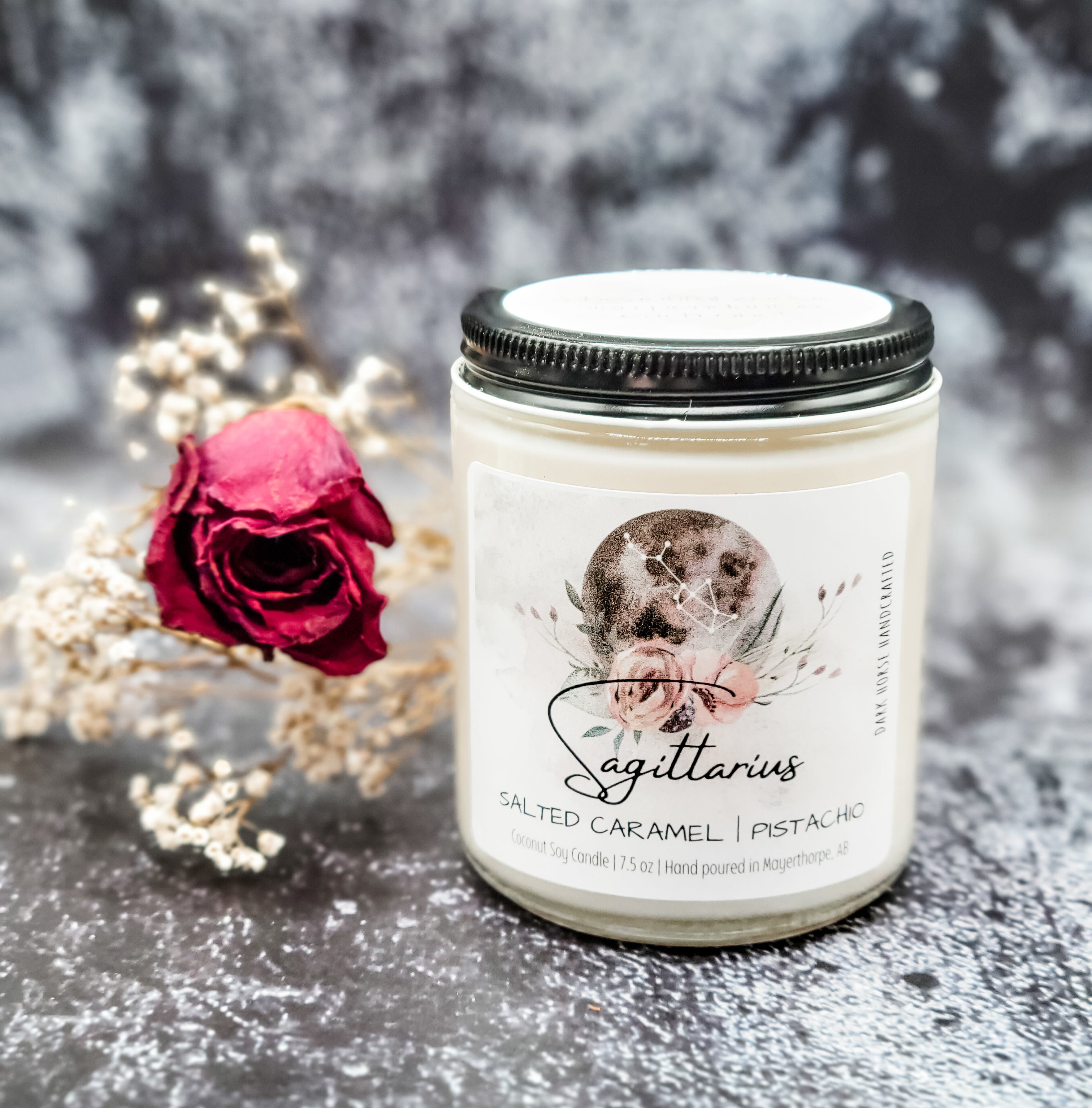 Sagittarius zodiac candle with wood wick