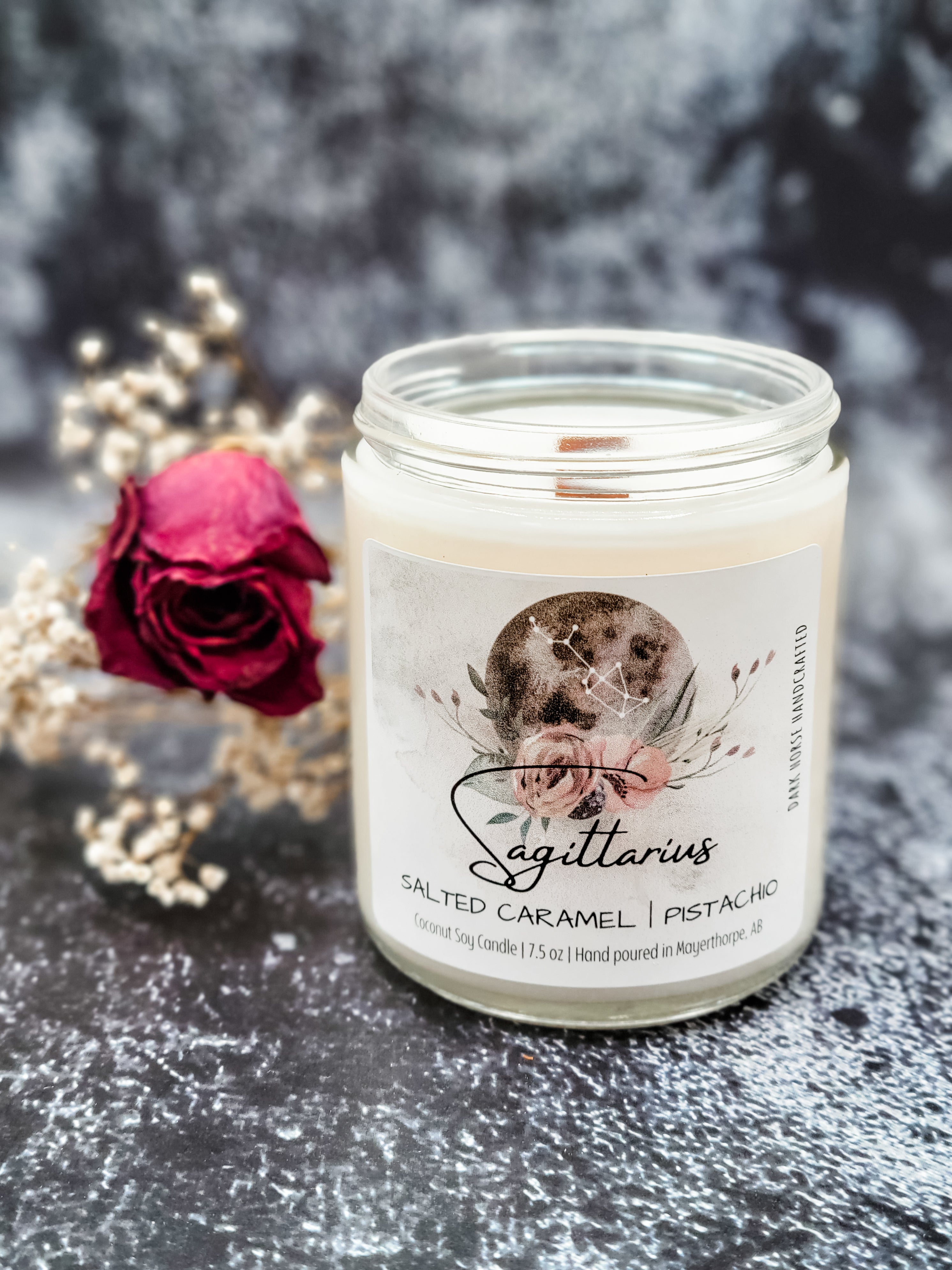 Sagittarius astrological candle with wood wick