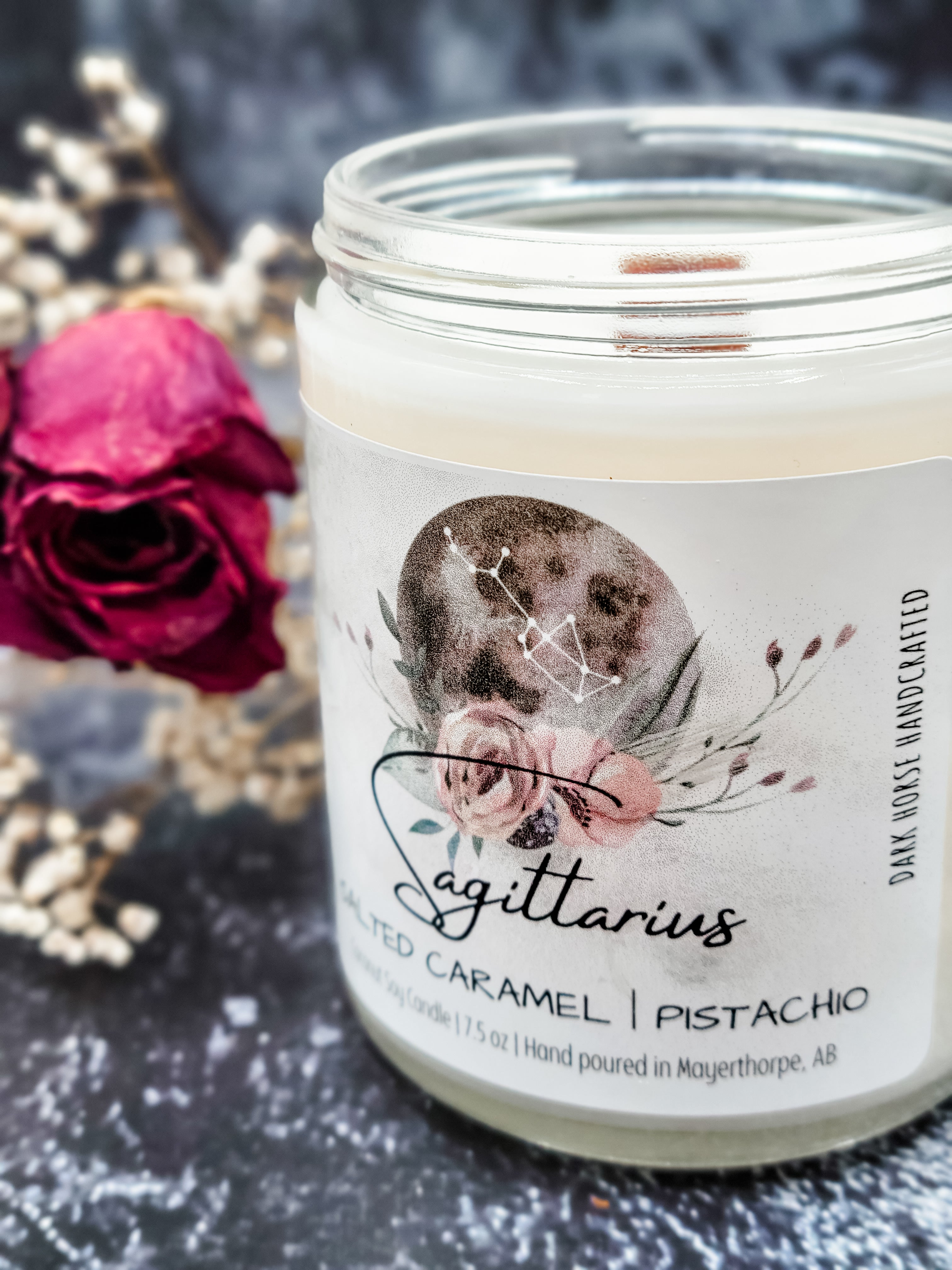 Sagittarius zodiac candle with wood wick