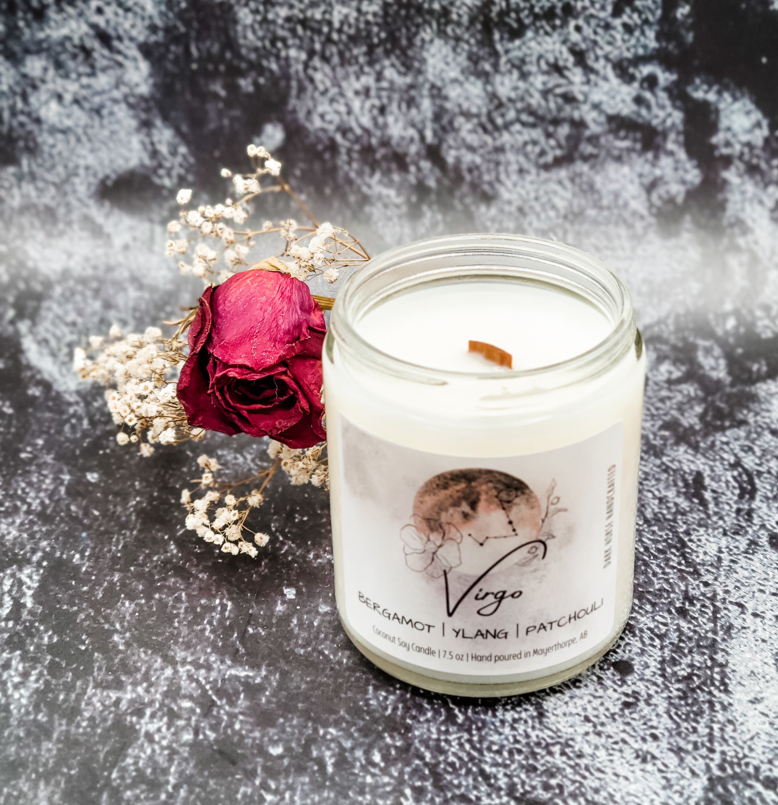 Virgo zodiac candle with wood wick