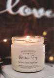 London Fog scented coconut soy candle with wood wick. Scent notes are Earl Grey, Vanilla & Maple Sugar