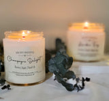 Champagne Delight scented coconut soy candle, with wood wick. Scented with notes of Berries, apple and floral lily.