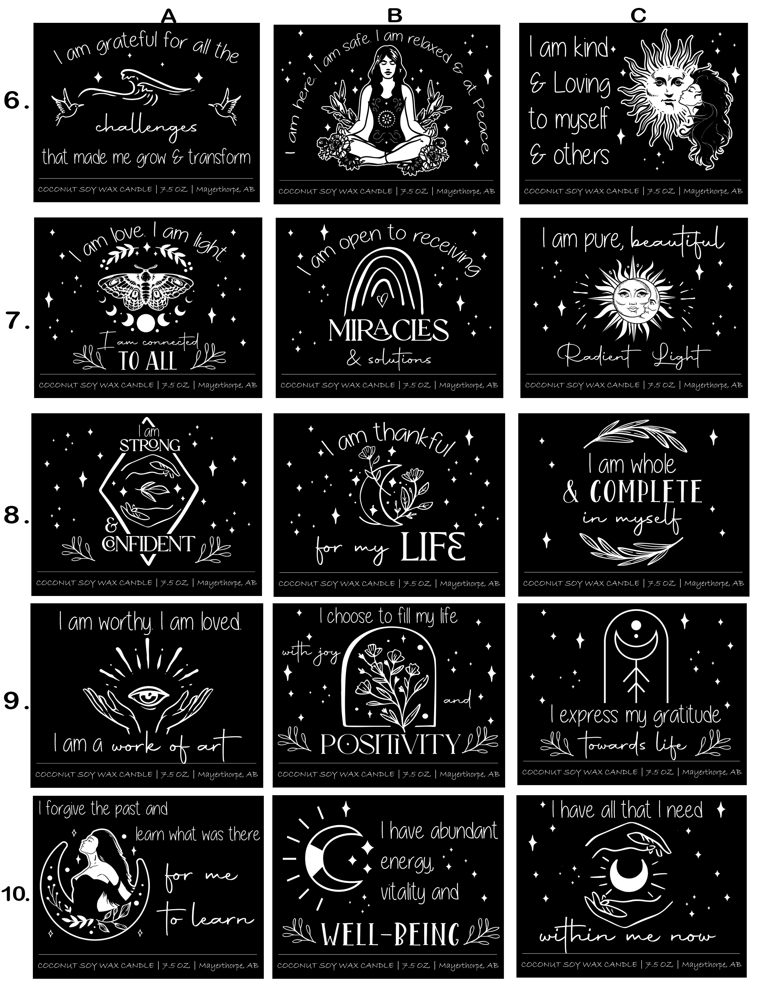 Affirmation candle selection sheet #2