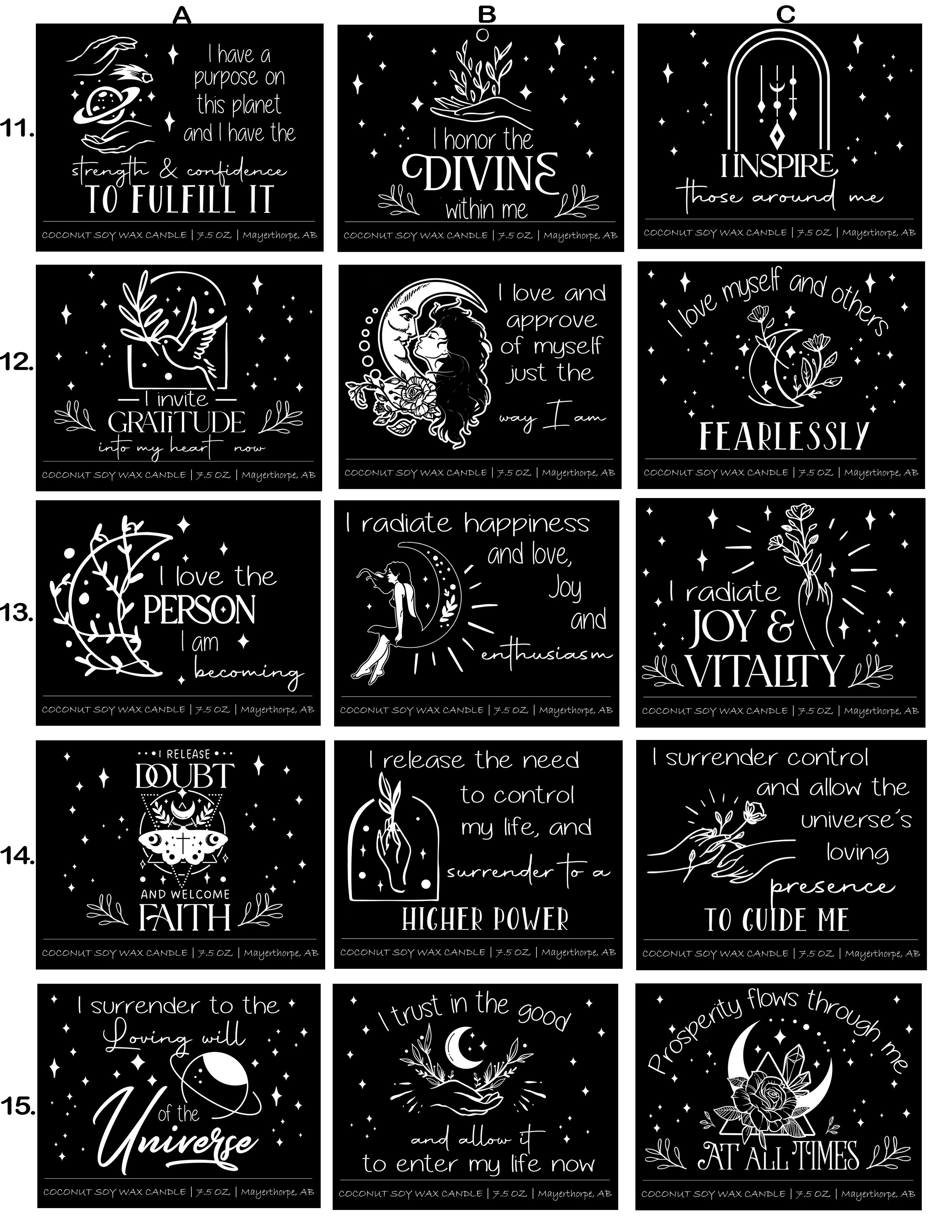 Affirmation candle selection sheet #3