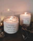 vanilla chai scented coconut soy candle with wood wick