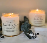 vanilla chai scented coconut soy candle with wood wick