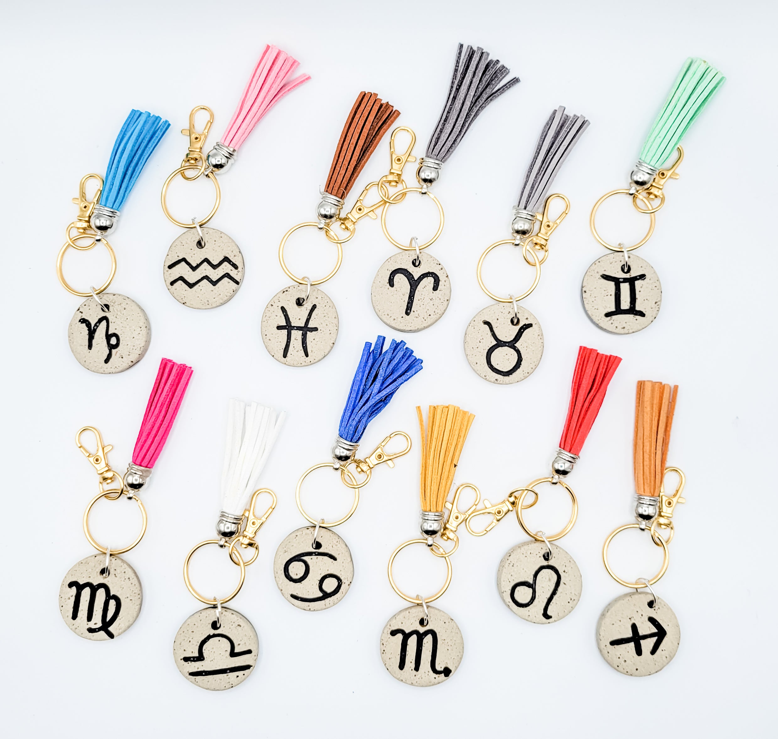 zodiac clay charms with keychain