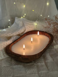 3 wick dough bowl candle, brown