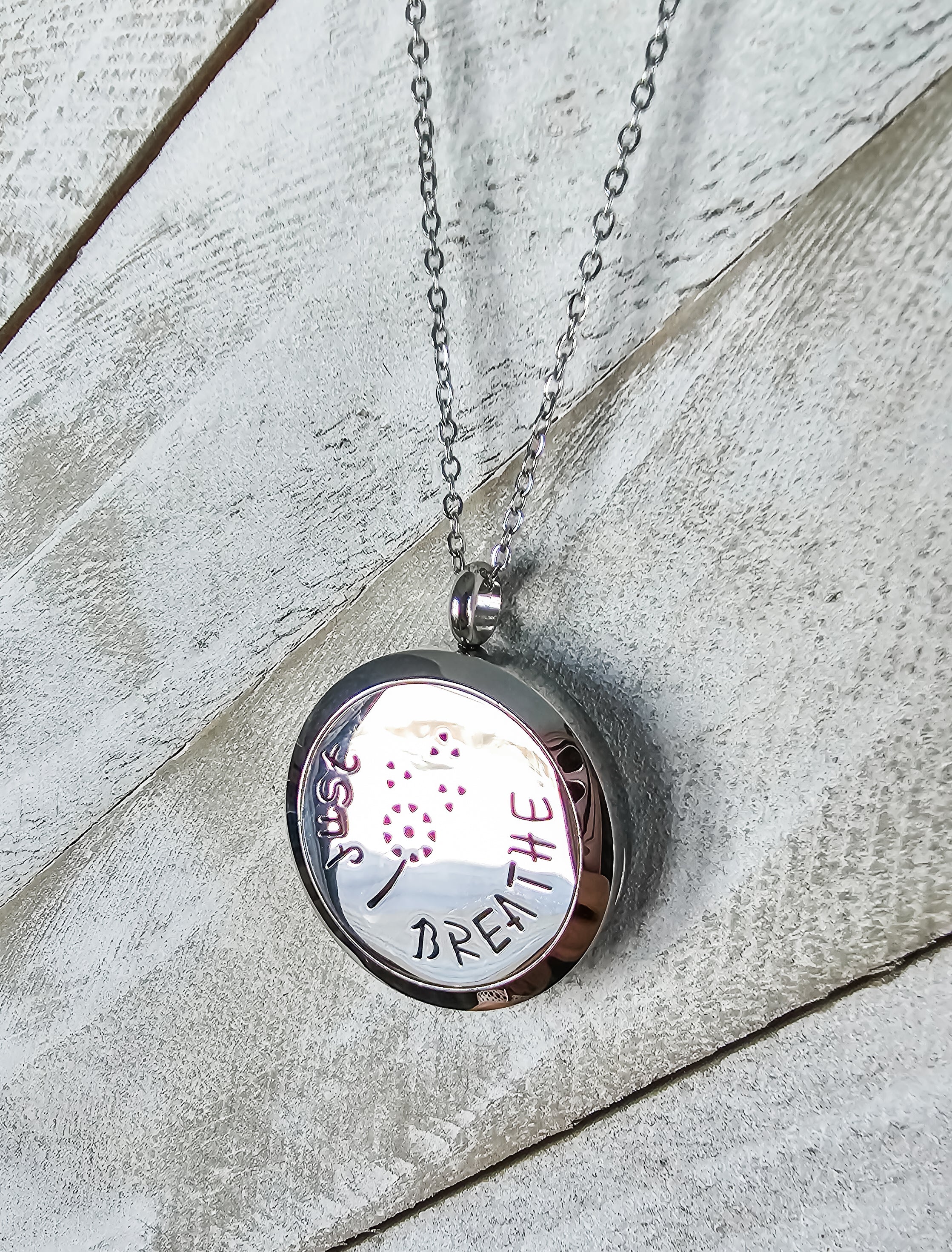Aromatherapy - JUST BREATHE, Diffuser Pendant Necklace