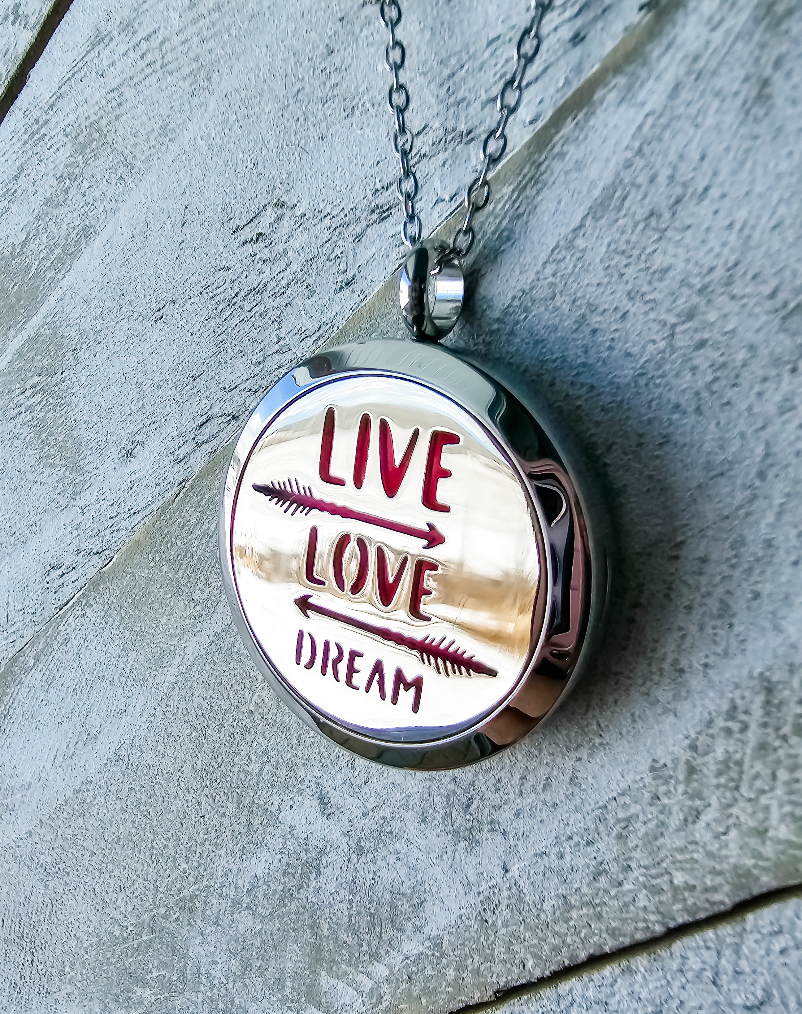 Aromatherapy - LIVE, LOVE, DREAM, Diffuser Pendant Necklace
