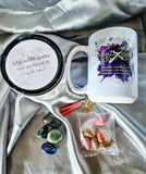 Sagittarius zodiac candle gift box with mug, tumbled stones and incense cones