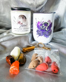 Leo zodiac candle gift box with mug, tumbled stones and incense cones.