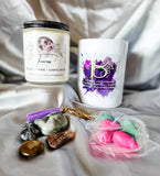 Taurus zodiac candle gift box with mug, tumbled stones and incense cones.