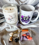 Gemini zodiac candle gift box with mug, tumbled stones and incense cones