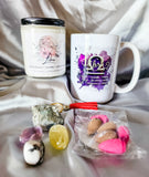 Libra zodiac candle gift set with mug, tumbled stones and incense cones.
