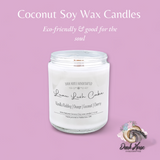 Luau Lush Cake candle on pink background with title of Coconut Soy Wax candles - eco-friendly & good for the soul