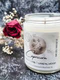 Capricorn zodiac candle with wood wick