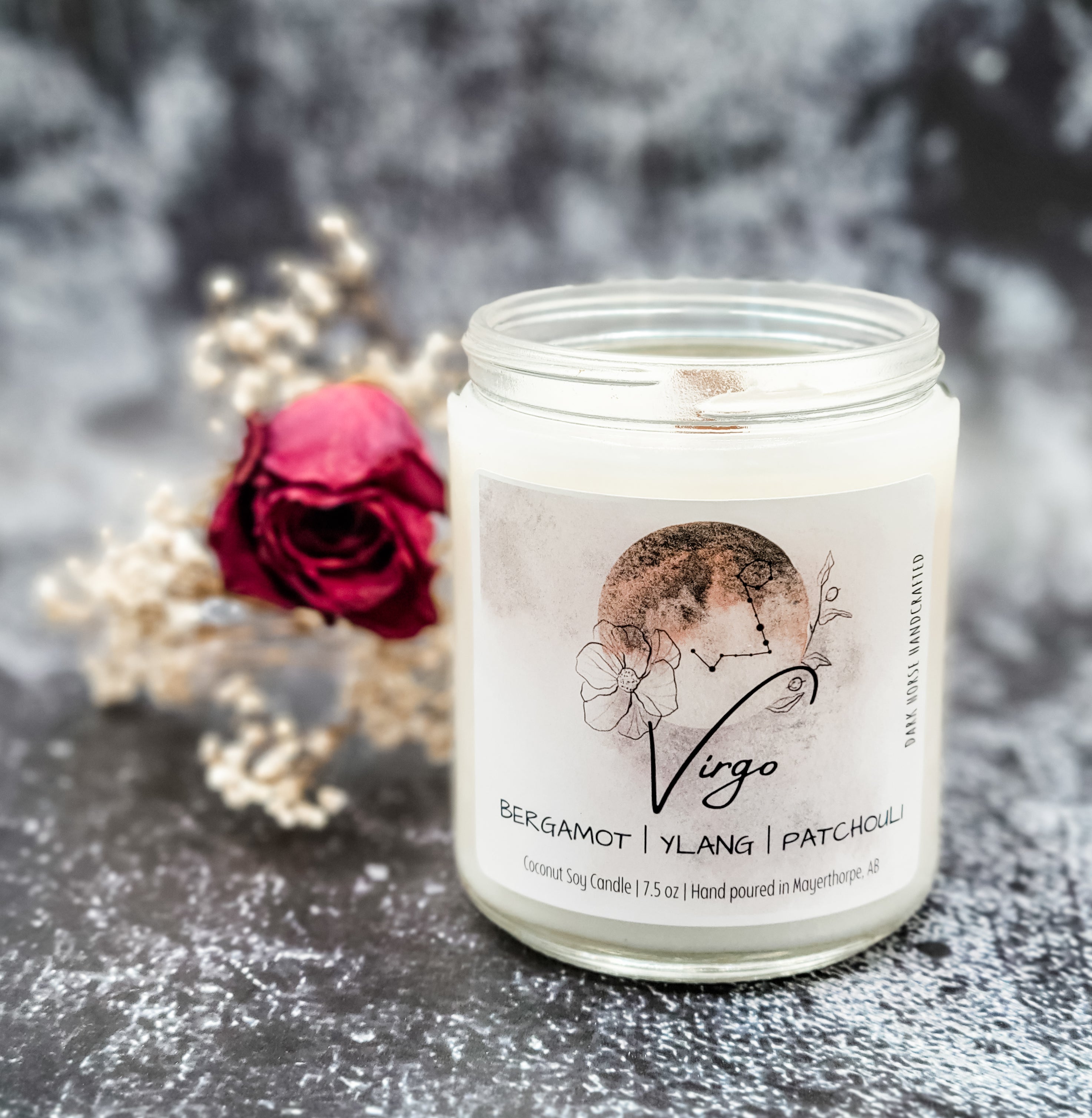 Virgo zodiac candle with wood wick