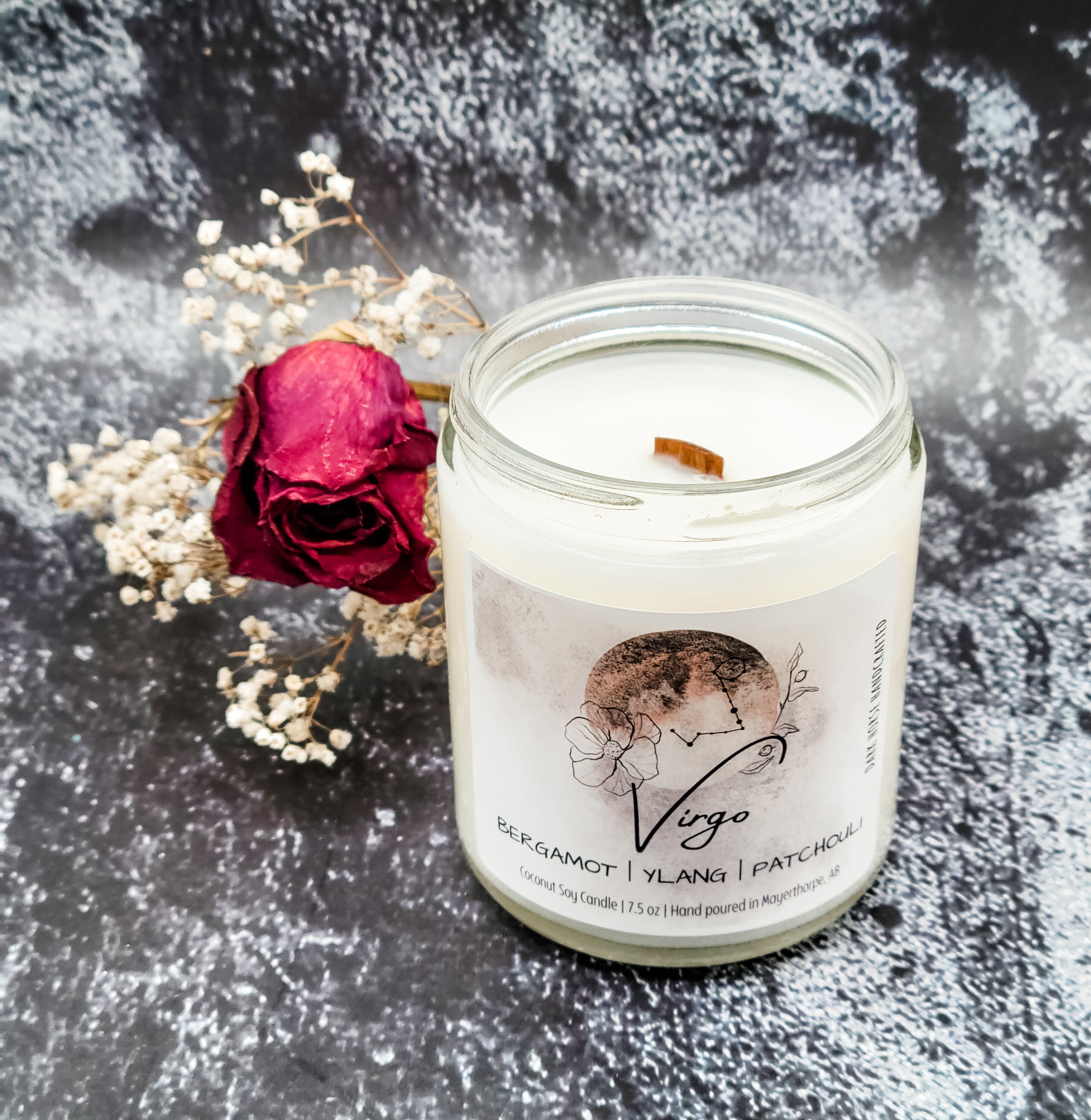 Virgo astrological candle with wood wick