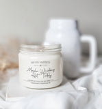 Maple Whiskey Hot Toddy scented coconut soy candle with wood wick.