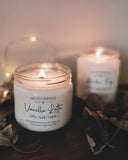 vanilla latte scented coconut soy candle with wood wick.  Scent notes are coffee, vanilla & caramel.